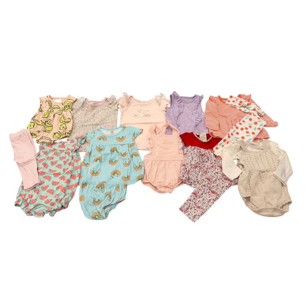 Lot of Girls One-Piece Outfits 6-9M - Cat & Jack, TEA, First Impressions (1477)